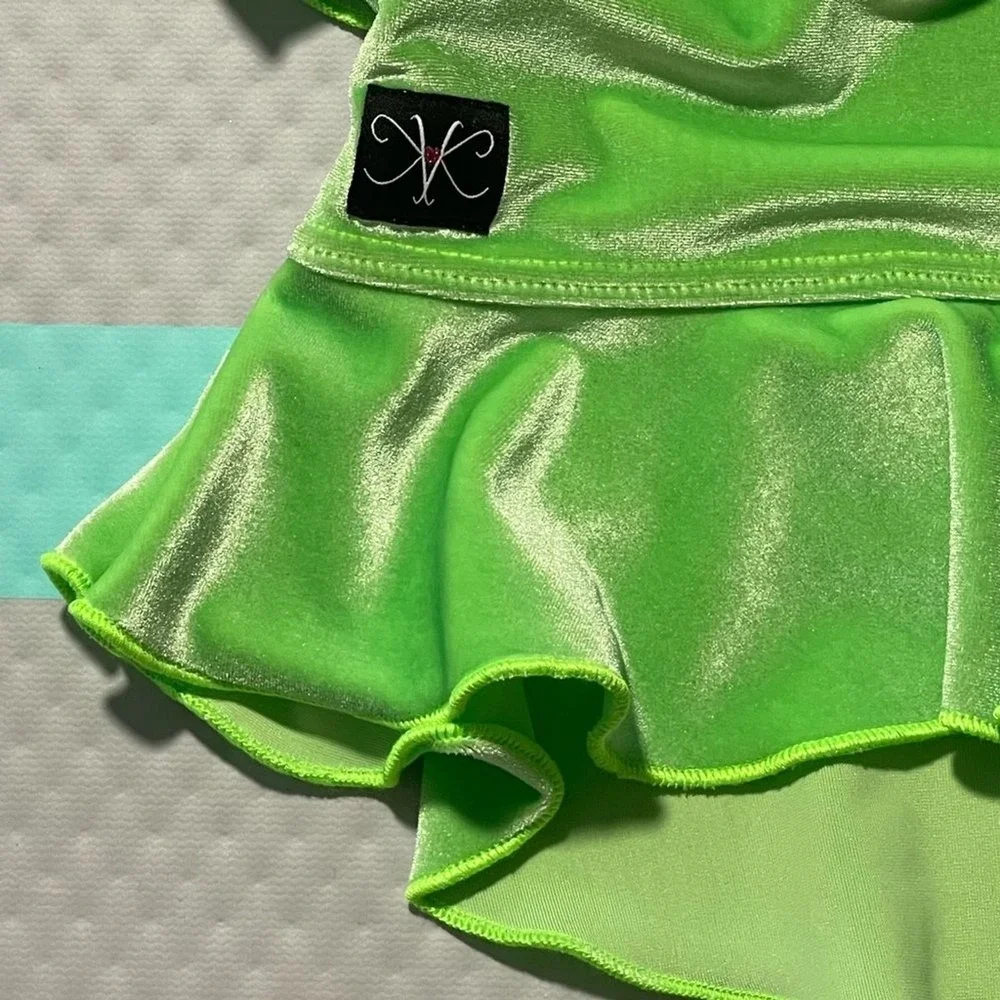Kandi Kouture Neon Green Velvet Ruffle Peplum Dance Top Child Medium child CM